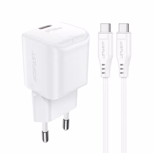 Acefast A73 Mini PD 20W GaN seinälaturi + USB-C kaapeli - valkoinen