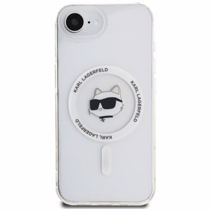 Karl Lagerfeld IML Metal Choupette Head MagSafe Alkuperäinen Pussi iPhone 17e/16e:lle - Valkoinen