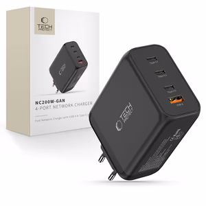 Tech-Protect NC200W-GaN 4-Port 200W Seinälaturi - Musta