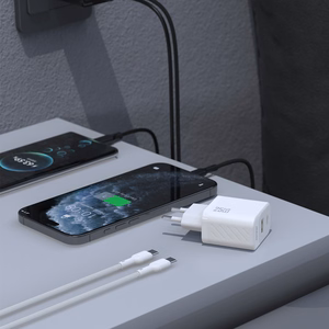 Dudao A26TCEU PD QC 25W GaN USB-A USB-C Wall Charger with USB-C Cable - White