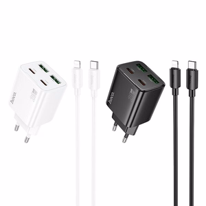 Puhelinlaturi Hoco 2 x USB-C + 2 x USB-A QC3.0 PD 3A 20W + USB-C - Lightning -kaapeli N55 valkoinen