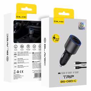 Blavec autolaturi BS-06D-C Trip - USB + 2xType C - QC 3.0 18W PD 65W ja Type C - Type C (CCBS06DCQ-U2CB) musta