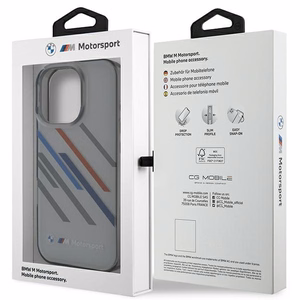 BMW Motosport IML Random Stripes Suojakuori iPhone 16 Pro Max:lle - harmaa