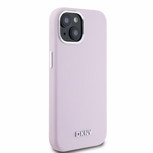 DKNY Liquid Silikoninen Small Metal Logo MagSafe Suojakuori iPhone 15 Plus / 14 Plus:lle - vaaleanpunainen