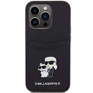 Karl Lagerfeld Saffiano Cardslot Karl&Choupette Metal Pin case for iPhone 15 Pro - black