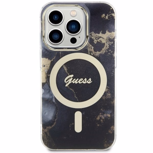 Guess GUHMP14LHTMRSK iPhone 14 Pro 6.1 musta/musta suojakuori Golden Marble MagSafe