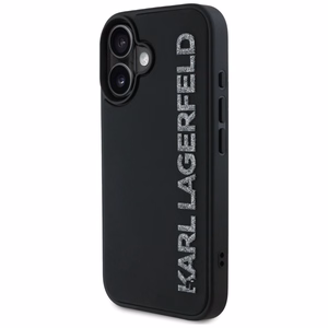 Karl Lagerfeld HC 3D Rubber Elongated Glitter Suojakuori iPhone 16:lle - musta