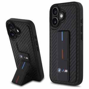 BMW M Grip Stand Smooth and Carbon Suojakuori iPhone 16:lle - Musta