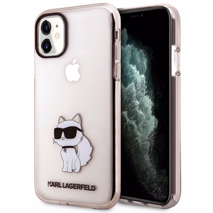 Karl Lagerfeld KLHCN61HNCHTCP vaaleanpunainen kova suojakuori iPhone 11 / Xr 6.1 Ikonik Choupette