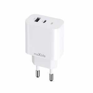Maxlife MXTC-06-25AC PD QC charger 1x USB-C 1x USB 25W white