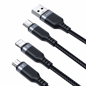 Joyroom S-A18 3in1 3.5A USB-A - Lightning+USB-C+MicroUSB Kaapeli 1.2m - Musta