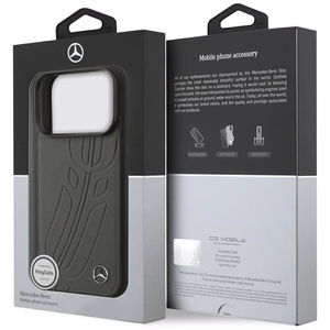 Mercedes Leather Large Laurel Leave MagSafe -suojakuori iPhone 17 Pro - musta/harmaa