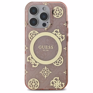 Guess IML Peony On 4G Background MagSafe Suojakuori iPhone 16 Pro:lle - vaaleanpunainen
