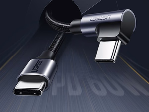 Ugreen US255 50125 USB-C (suora) / USB-C (kulma) PD QC -kaapeli 60W 3A 2m - harmaa