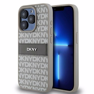 DKNY Nahkainen Mono Raita ja Metallinen Logo Suojakuori iPhone 15 Pro Max:lle - beige