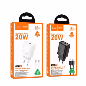 Phone charger Hoco USB C QC PD 20W + cable USB C to USB C N60 white