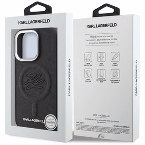 Karl Lagerfeld nimikirjain ja metallilogo MagSafe suojakuori iPhone 16 Pro - musta