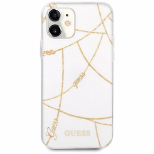 Guess GUHCP12SPCUCHWH iPhone 12 mini 5.4" valkoinen/valkoinen kovakotelo kultaketju mallisto