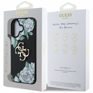 Guess Grained Roses Big 4G logo Suojakuori iPhone 16:lle - musta