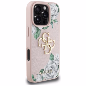 Guess Grained Roses Big 4G logo Suojakuori iPhone 16 Pro Max:lle - vaaleanpunainen