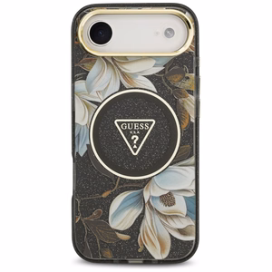 Guess IML Glitter Flowers Triangle MagSafe Suojakuori iPhone Air:lle - musta