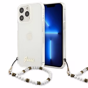 Guess GUHCP13LKPSWH iPhone 13 Pro / 13 6.1" läpinäkyvä kovakotelo Valkoinen helmi