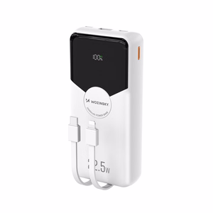 Wozinsky WFC-15W 20000mAh 22.5W PD20W varavirtalähde sisäänrakennetuilla Lightning- ja USB-C-kaapeleilla - valkoinen