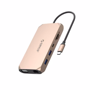 Orico XCR 12-in-1 USB-C-telakointiasema 3x USB-A 3.1 1x USB-A 2.0 1x USB-C PD 100W 1x USB-C 3.1 1x HDMI 1.4 4K 30Hz 1x VGA 1080p 1x SD 3.0 1x microSD 3.0 1x RJ45 Gigabit Ethernet 1x audio CTIA 3.5 mm - ruusukulta