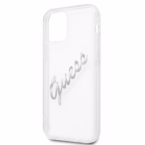 Guess GUHCP12LKTRSVSI iPhone 12 Pro Max 6.7" läpinäkyvä kovakotelo Vintage Script Hopea