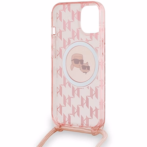 Karl Lagerfeld IML Crossbody Monogram Karl & Choupette Head MagSafe Suojakuori iPhone 15 / 14 / 13:lle - vaaleanpunainen