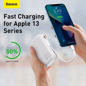Baseus Qpow Pro 20000mAh varavirtalähde - USB + Type C - PD 20W Lightning kaapelilla valkoinen