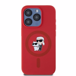 Karl Lagerfeld Silikoninen Karl&Choupette Heads Ring MagSafe Suojakuori iPhone 15 Pro:lle - Punainen