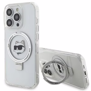 Karl Lagerfeld KLHMP15LHMRSCHH iPhone 15 Pro 6.1 valkoinen/valkoinen kovakuori Ring Stand Choupette Head MagSafe