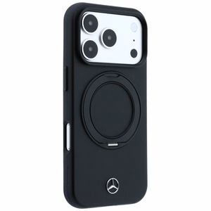 Mercedes MagSafe nahkainen suojakuori rengastelineellä malleille iPhone 18 Pro / 17 Pro, musta