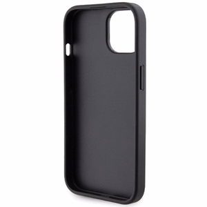 Ferrari Grip Stand Metal Logo Suojakuori iPhone 15:lle - musta