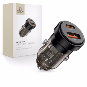 Tech-Protect CC03 45W 2-porttinen USB-A / USB-C Autolaturi - musta