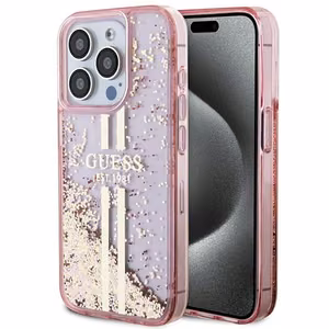 Guess suojakuori iPhone 15 Pro GUHCP15LLFCSEGP Liquid Glitter Gold Stripes vaaleanpunainen