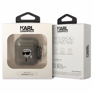 Karl Lagerfeld KLA2HNIKTCK musta suojus AirPods 1/2:lle Karlin pää