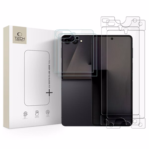 Tech-Protect-suojapakkaus Samsung Galaxy Z Flip 7 / 8 -puhelimelle: Glass Fit+ -karkaistu lasi, 2 kpl, ja Hydro Flex+ -hydrogeelikalvo, 2 kpl