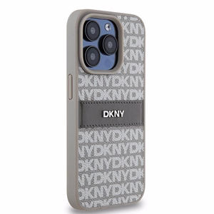 DKNY Nahkainen Mono Raita ja Metallinen Logo Suojakuori iPhone 15 Pro:lle - beige