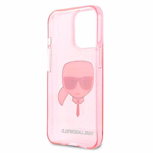 Karl Lagerfeld Glitter Karl's Head Kotelo iPhone 13 Pro Max - vaaleanpunainen