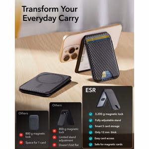 ESR Classic RFID-suojattu MagSafe-magneettikorttikotelo puhelimelle jalustalla – musta