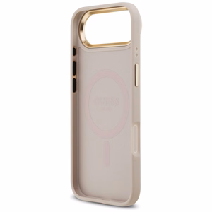 GUESS 4G Strass Logo & Big Strap Metal Buttons MagSafe Suojakuori iPhone 17 Airille - vaaleanpunainen