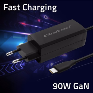 Qoltec 52420 GaN Super Nopea Laturi 90W USB-C 3.1