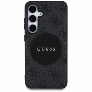 Guess HC MagSafe PU 4G Circle Classic Logo Suojakuori Samsung Galaxy S25:lle musta