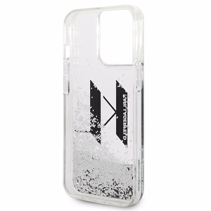 Karl Lagerfeld Liquid Glitter Big KL kotelo iPhone 14 Pro - hopea