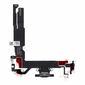 Original charging-port flex cable removed from a donor device for iPhone 16 – black
