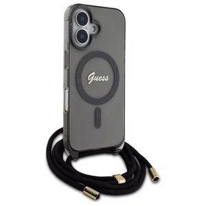 Guess Crossbody Cord Script MagSafe Suojakuori iPhone 16:lle - musta