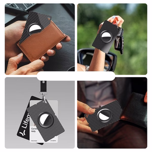 Carbon-pattern card case for Apple AirTag – black