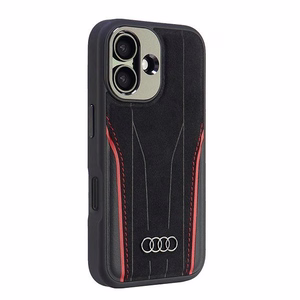 Audi Genuine Leather MagSafe iPhone 16 6.1" musta-punainen kovakuori AU-TPUPCMIP16-R8/D3-RD